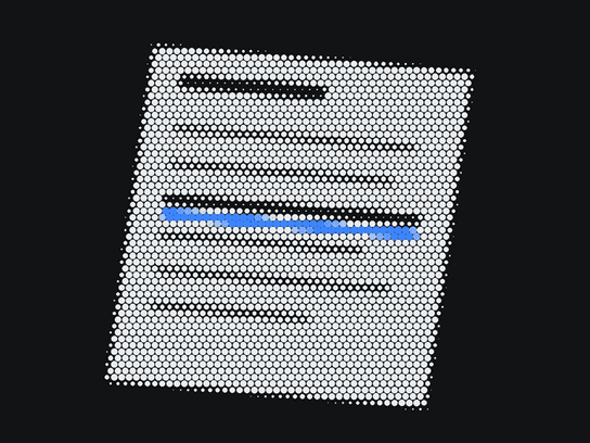 Halftone drawing of a printed page with one line highlighted