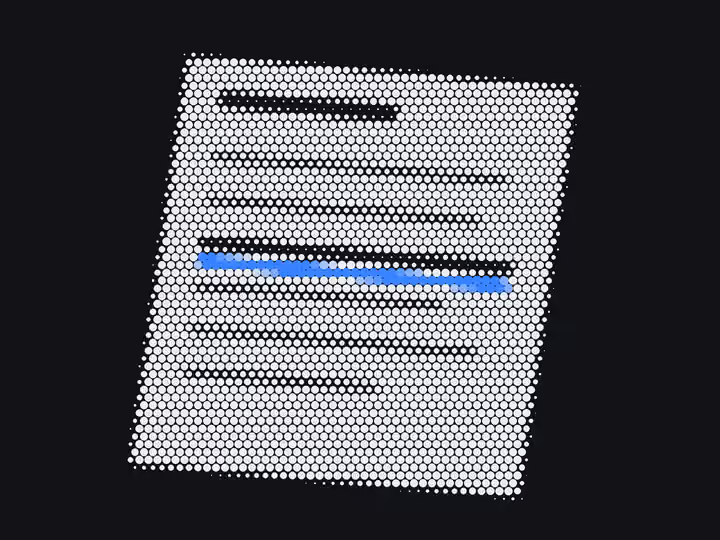 Halftone drawing of a printed page with one line highlighted